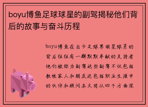 boyu博鱼足球球星的副驾揭秘他们背后的故事与奋斗历程